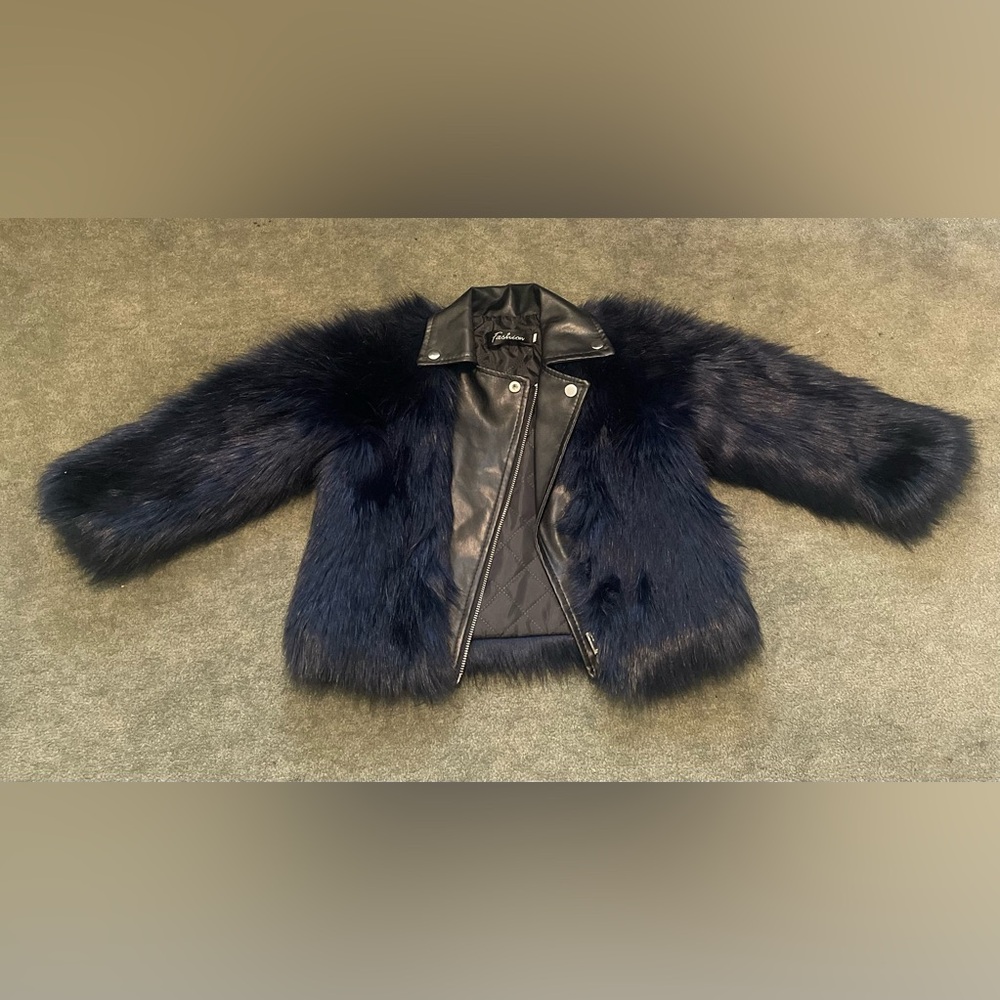 Worn Once Girls Faux Fur Faux Leather Jacket